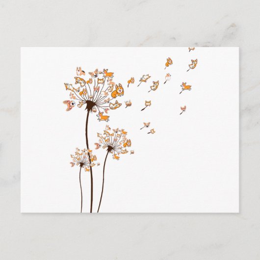 Corgi Flower Fly Dandelion Shirt Cute Dog Lover Aankondigingskaart (Voorkant)