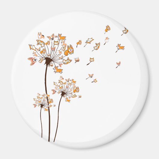 Corgi Flower Fly Dandelion Shirt Cute Hondenliefhe Magneet (Voorkant)