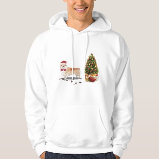 Corgi Funny kersthond met boom Hoodie (Voorkant)