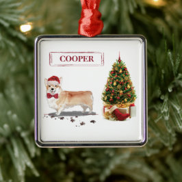 Corgi Funny kersthond met boom Metalen Ornament