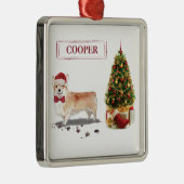 Corgi Funny kersthond met boom Metalen Ornament (Rechts)