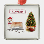 Corgi Funny kersthond met boom Metalen Ornament (Voorkant)