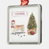 Corgi Funny kersthond met boom Metalen Ornament (Links)