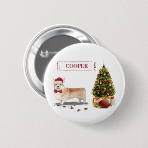 Corgi Funny kersthond met boom Ronde Button 5,7 Cm