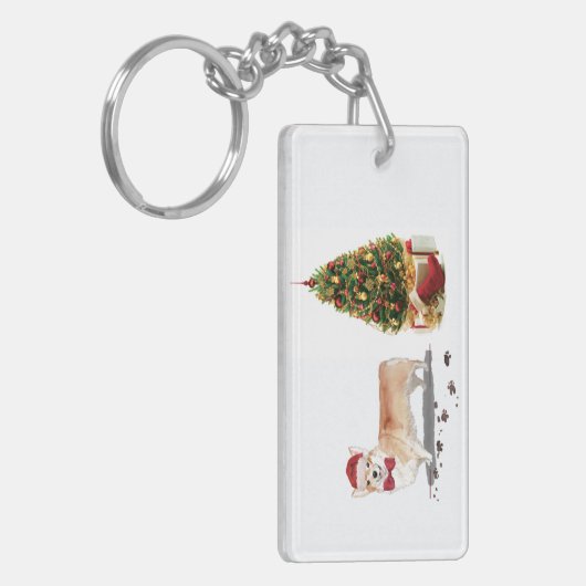 Corgi Funny kersthond met boom Sleutelhanger (Voorkant Links)