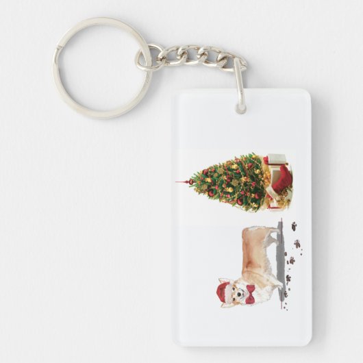 Corgi Funny kersthond met boom Sleutelhanger (Voorkant)