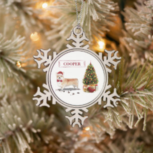 Corgi Funny kersthond met boom Tin Sneeuwvlok Ornament