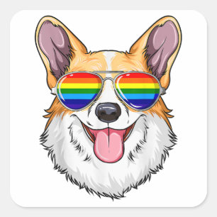 Corgi Gay Pride Flag LGBT Rainbow Sunbril Corgi Vierkante Sticker
