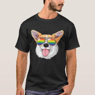 Corgi Gay Pride LGBT Rainbow Flag Sunbribril LGBTQ T-shirt