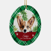 Corgi gepersonaliseerde eerste kerst keramisch ornament (Rechts)