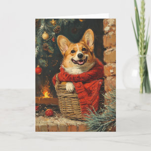 Corgi  gepersonaliseerde kerst feestdagen kaart