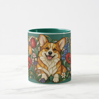 Corgi Glas-in-lood Bloemig Art Nouveau Mok