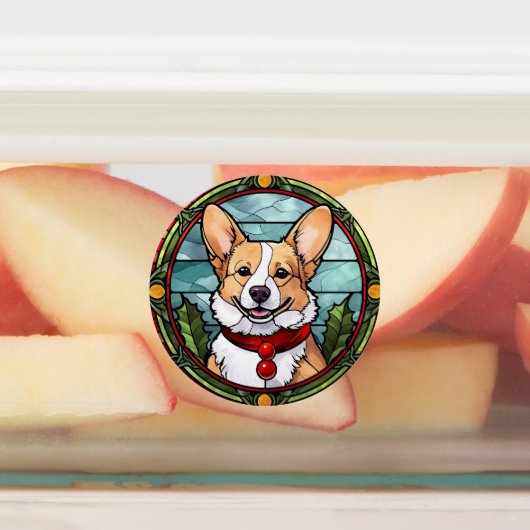 Corgi Glas in lood Kerst Labels (Aangebracht)