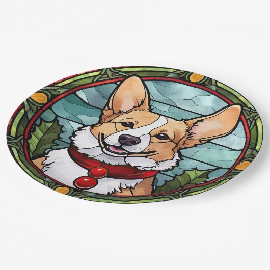 Corgi Glas in lood Kerst Papieren Bordje (Gekanteld)