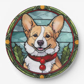Corgi Glas in lood Kerst Papieren Bordje (Voorkant)