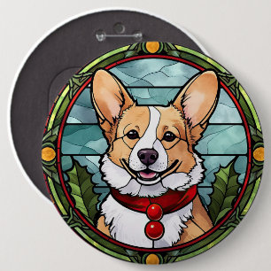 Corgi Glas in lood Kerst Ronde Button 6,0 Cm