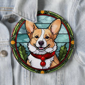 Corgi Glas in lood Kerst Ronde Button 6,0 Cm (In situ)
