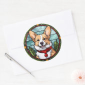 Corgi Glas in lood Kerst Ronde Sticker (Envelop)