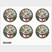 Corgi Glas in lood Kerst Ronde Sticker (Vel)