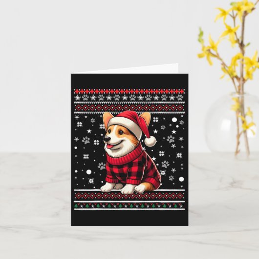 Corgi Grappig Lelijk Buffalo Plaid Santa Hat Kerst Kaart (Gele Bloem)