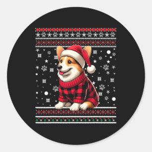 Corgi Grappig Lelijk Buffalo Plaid Santa Hat Kerst Ronde Sticker