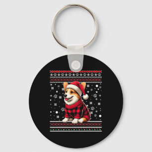 Corgi Grappig Lelijk Buffalo Plaid Santa Hat Kerst Sleutelhanger