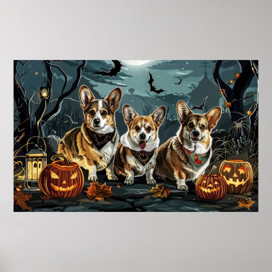 Corgi Halloween Griezelen Poster (Voorkant)