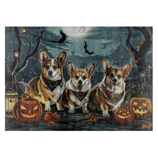 Corgi Halloween Griezelig Snijplank (Voorkant)