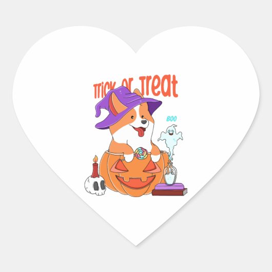 Corgi Halloween Hart Sticker (Voorkant)