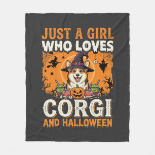 Corgi Halloween Heksenmeisje Vintage Horror Fleece Deken