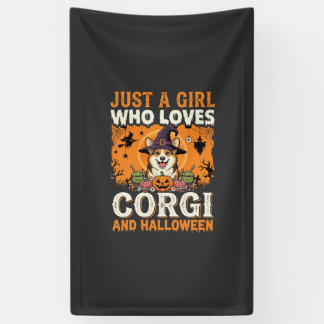 Corgi Halloween Heksenmeisje Vintage Horror Spandoek