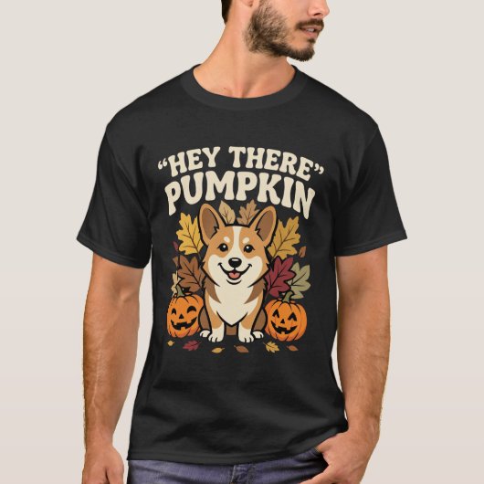 Corgi Halloween Hey Daar Pompoen Ontwerp T-shirt (Voorkant)
