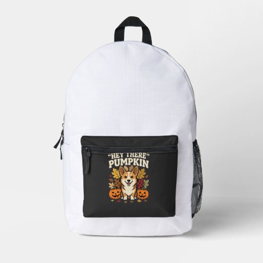 Corgi Halloween Hey There Pompoen Design Bedrukte Rugzak (Voorkant)
