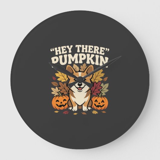 Corgi Halloween Hey There Pompoen Design Grote Klok (Voorkant)