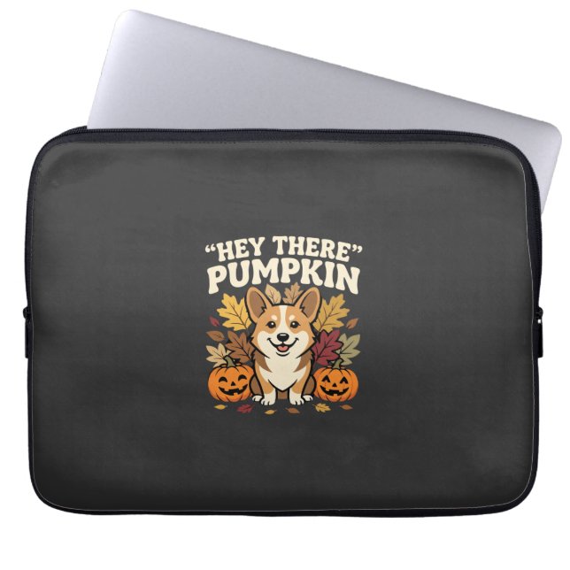 Corgi Halloween Hey There Pompoen Design Laptop Sleeve (Voorkant)