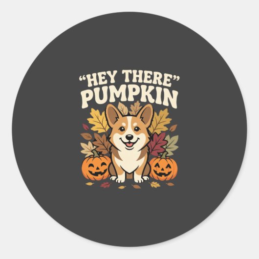 Corgi Halloween Hey There Pompoen Design Ronde Sticker (Voorkant)