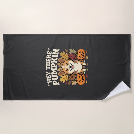 Corgi Halloween Hey There Pompoen Design Strandlaken (Voorkant)