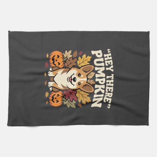 Corgi Halloween Hey There Pompoen Design Theedoek (Horizontaal)