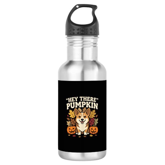 Corgi Halloween Hey There Pompoen Design Waterfles (Voorkant)