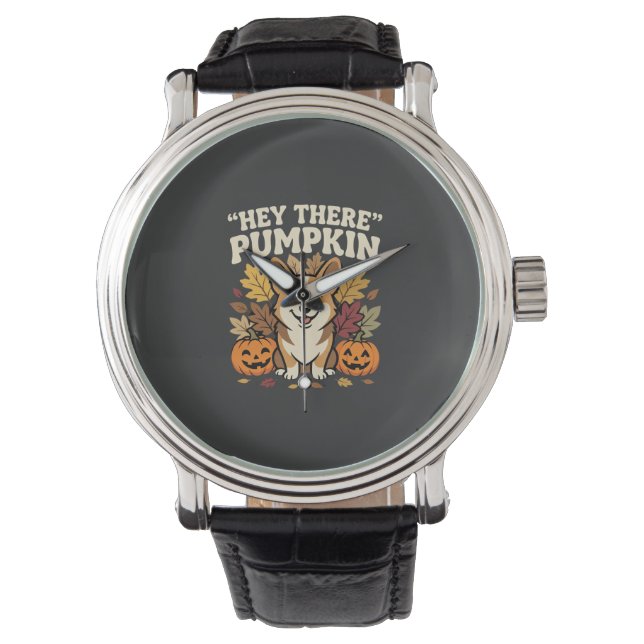 Corgi Halloween Hey There Pompoen Ontwerp Horloge (Voorkant)