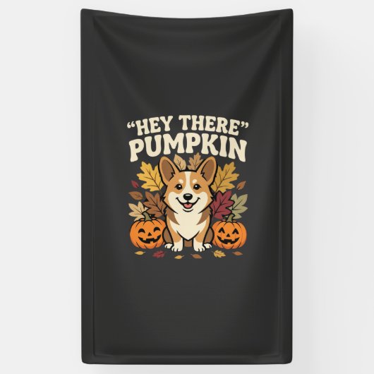 Corgi Halloween Hey There Pompoen Ontwerp Spandoek (Verticaal)