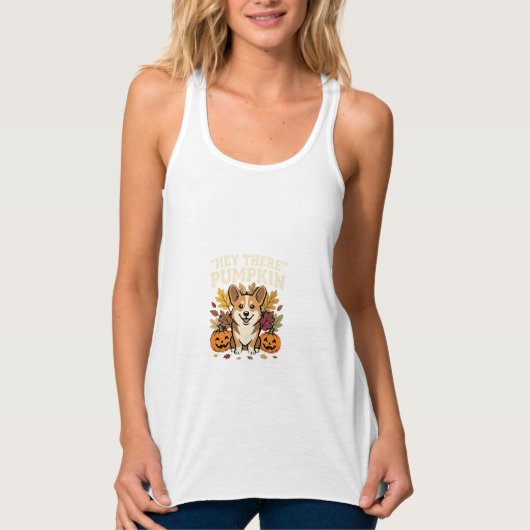 Corgi Halloween Hey There Pompoen Ontwerp Tanktop (Voorkant)
