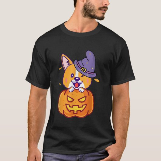 Corgi Halloween pompoenkostuum voor vrouwen Mannen T-shirt (Voorkant)
