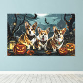 Corgi Halloween Spoken Canvas Afdruk (Insitu (Houten vloer))