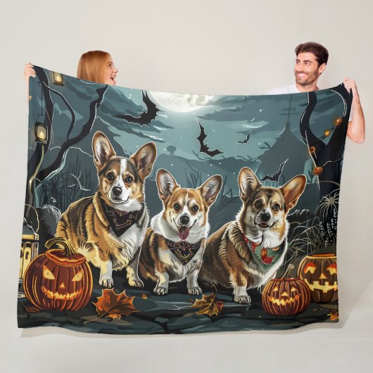 Corgi Halloween Spoken Fleece Deken (In situ)