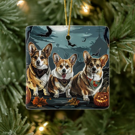 Corgi Halloween Spoken Keramisch Ornament (Boom)