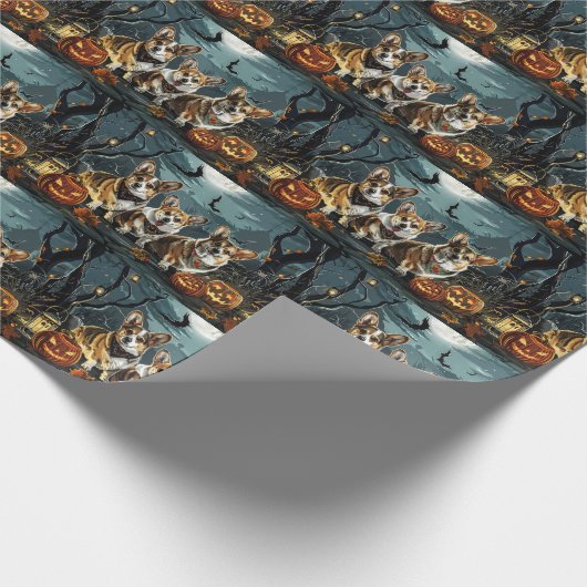 Corgi Halloween Spooky Cadeaupapier (Hoek)