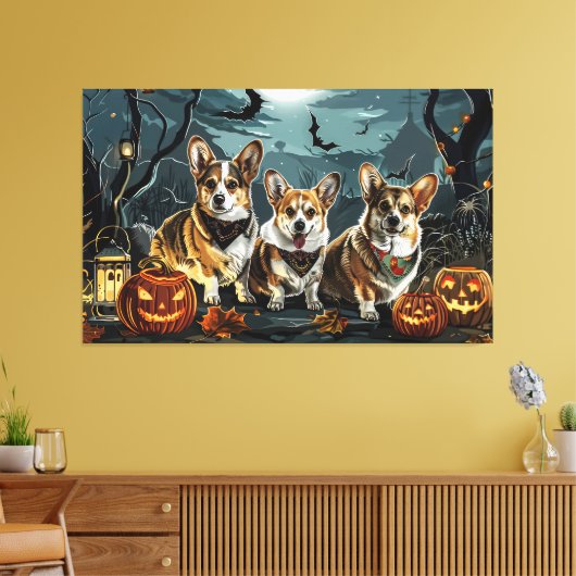 Corgi Halloween Spooky Canvas Afdruk (Insitu (Woonkamer))