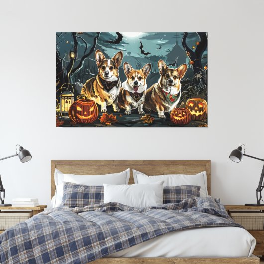 Corgi Halloween Spooky Canvas Afdruk (Insitu (Slaapkamer))