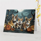 Corgi Halloween Spooky Kaart (Gele Bloem)